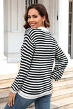 Striped Round Neck Dropped Shoulder Sweater - Trendsi - Flyclothing LLC