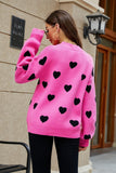 Heart Pattern Lantern Sleeve Round Neck Tunic Sweater - Trendsi