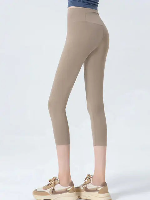 Wide Waistband Cropped Sports Leggings - Trendsi - Flyclothing LLC