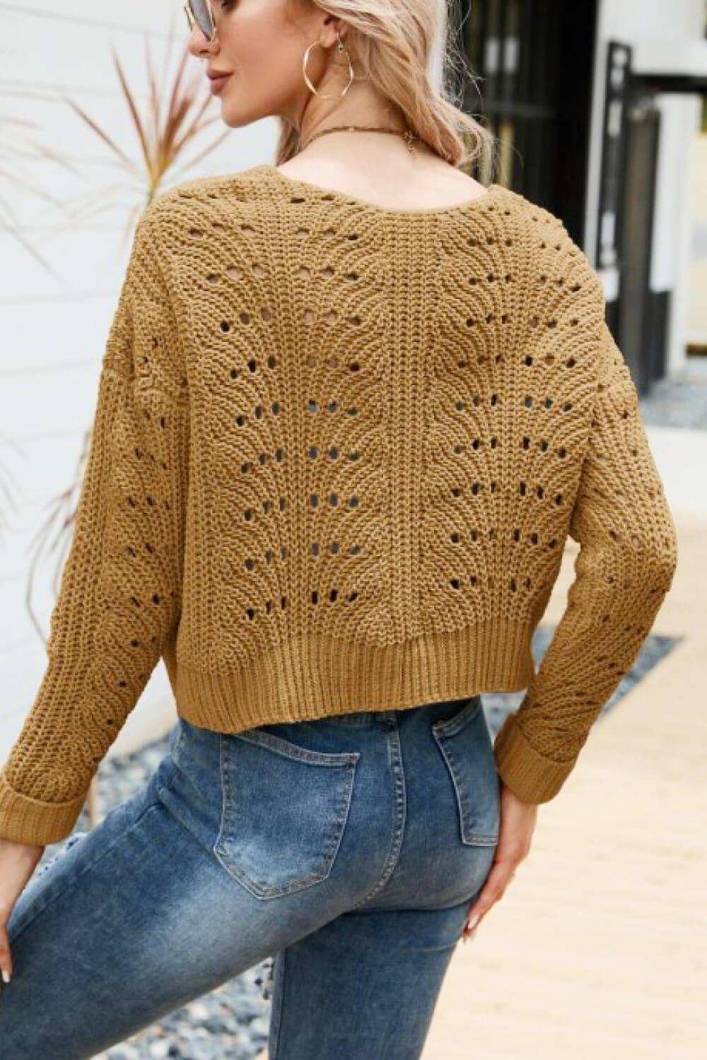 Open Front Cuffed Cropped Cardigan - Trendsi - Flyclothing LLC