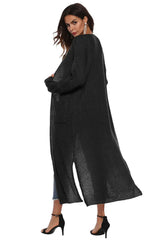 Long Sleeve Open Front Buttoned Cardigan - Trendsi - Flyclothing LLC