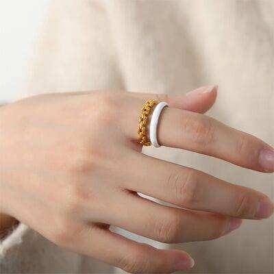 Enamel 18K Gold-Plated Open Ring - Trendsi - Flyclothing LLC