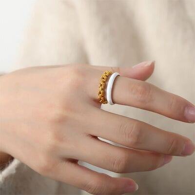 Enamel 18K Gold-Plated Open Ring - Trendsi