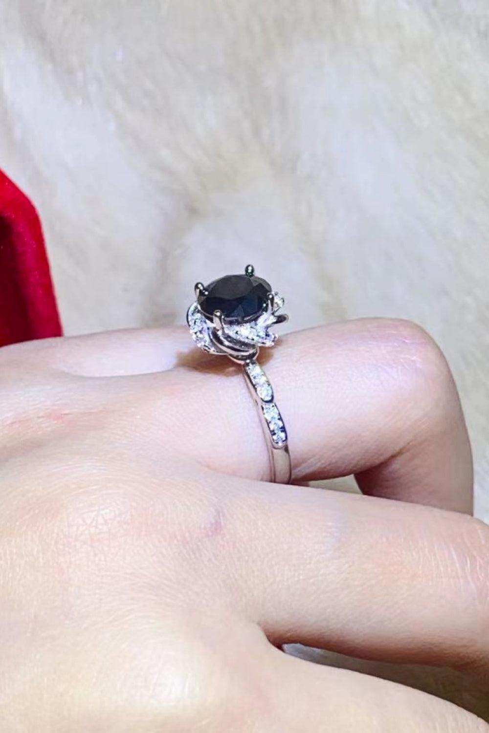 2 Carat Black Moissanite Floral Ring - Trendsi - Flyclothing LLC