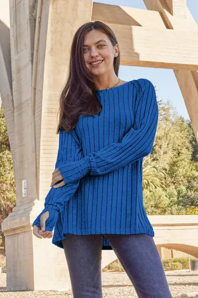 Basic Bae Full Size Ribbed Round Neck Long Sleeve Knit Top - Trendsi - Flyclothing LLC
