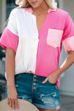Color Block Textured Johnny Collar Blouse - Trendsi - Flyclothing LLC