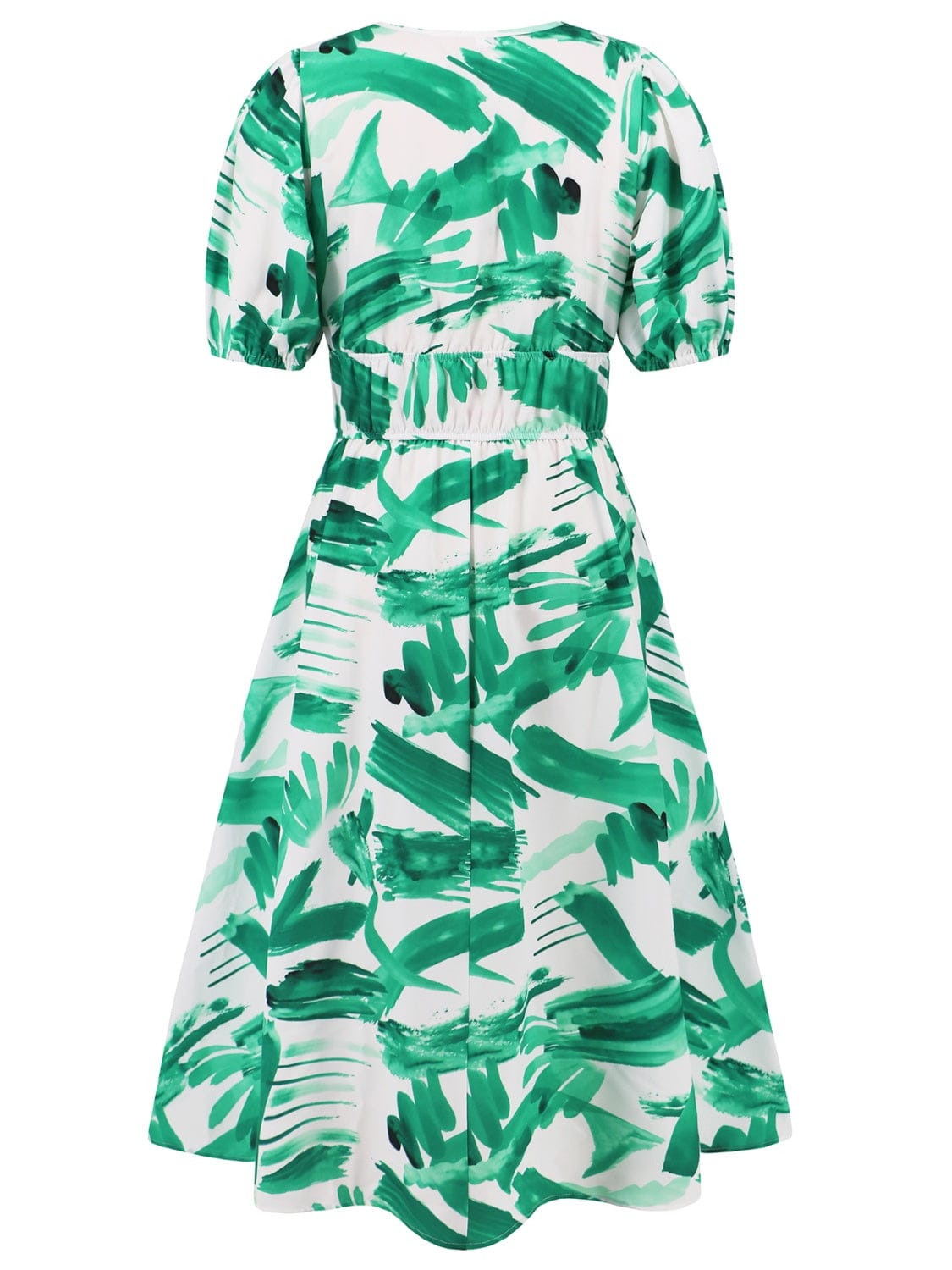 Ruched Printed Surplice Short Sleeve Dress - Trendsi