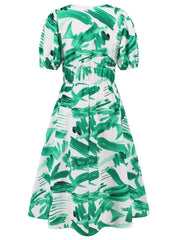 Ruched Printed Surplice Short Sleeve Dress - Trendsi