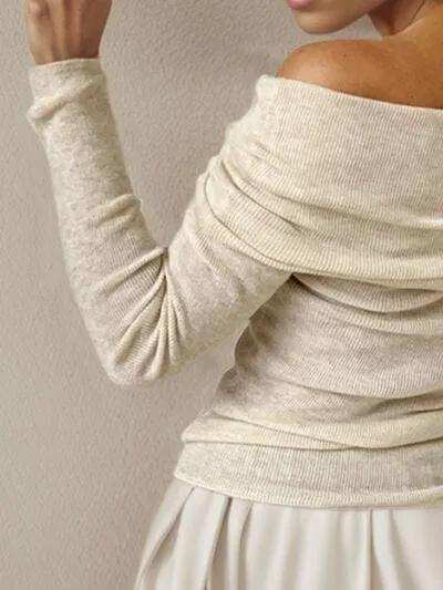 Off-Shoulder Long Sleeve Sweater - Trendsi - Flyclothing LLC