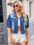 Distressed Raw Hem Button Up Denim Jacket - Trendsi - Flyclothing LLC