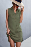 Buttoned Johnny Collar Sleeveless Dress - Trendsi - Flyclothing LLC