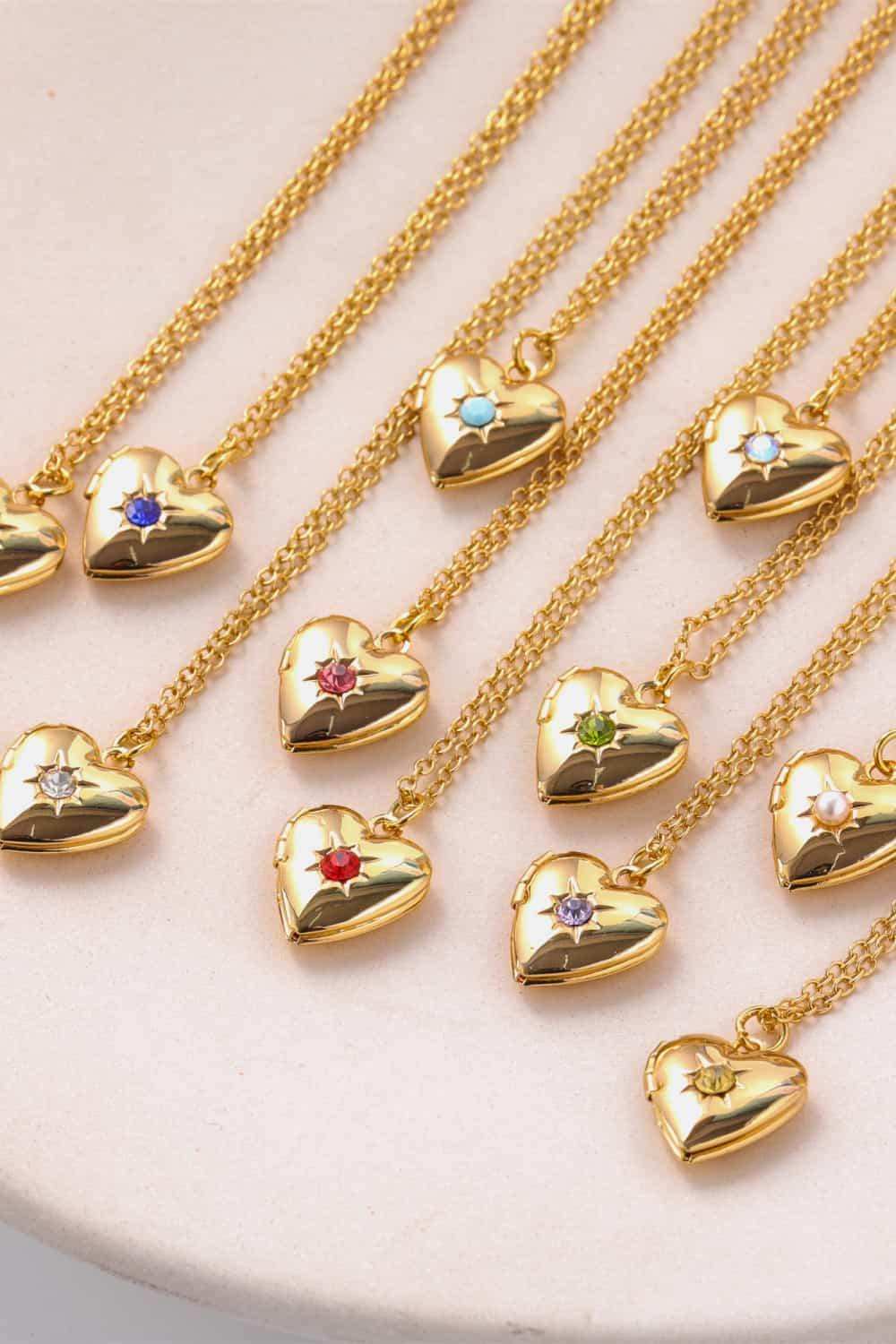 Zircon Heart Shape 14K Gold-Plated Pendant Necklace - Trendsi - Flyclothing LLC