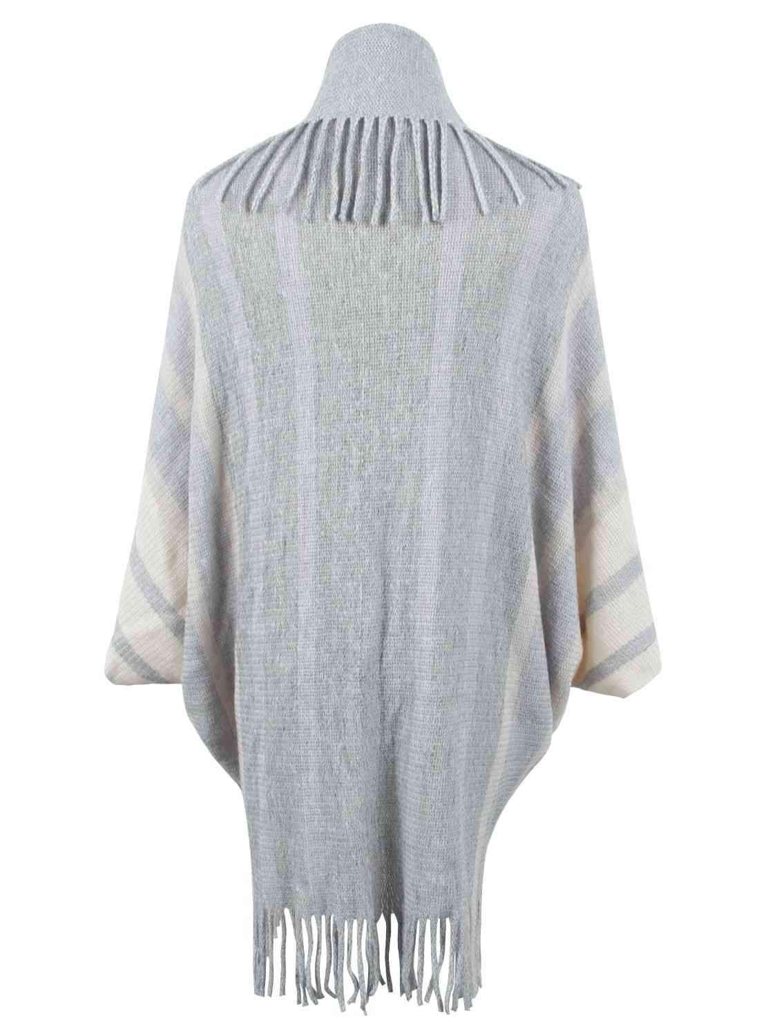 Fringe Detail Open Front Poncho - Trendsi - Flyclothing LLC