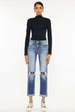 Kancan High Waist Distressed Hem Detail Cropped Straight Jeans - Trendsi - Flyclothing LLC