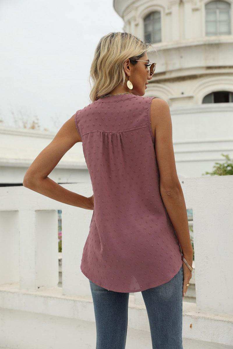 Swiss Dot Notched Neck Tank - Trendsi - Flyclothing LLC