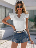 Notched Neck Butterfly Sleeve Blouse - Trendsi - Flyclothing LLC