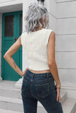 Cable-Knit Deep V Cropped Knit Vest - Trendsi - Flyclothing LLC