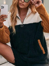 Color Block Quarter Zip Dropped Shoulder Sweatshirt - Trendsi - Flyclothing LLC