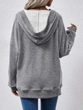 V-Neck Drop Shoulder Long Sleeve Hoodie - Trendsi - Flyclothing LLC