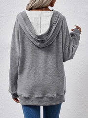 V-Neck Drop Shoulder Long Sleeve Hoodie - Flyclothing LLC