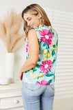 Double Take Floral Print Ruffle Shoulder Blouse - Trendsi