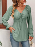 Tie Front V-Neck Puff Sleeve Blouse - Trendsi - Flyclothing LLC