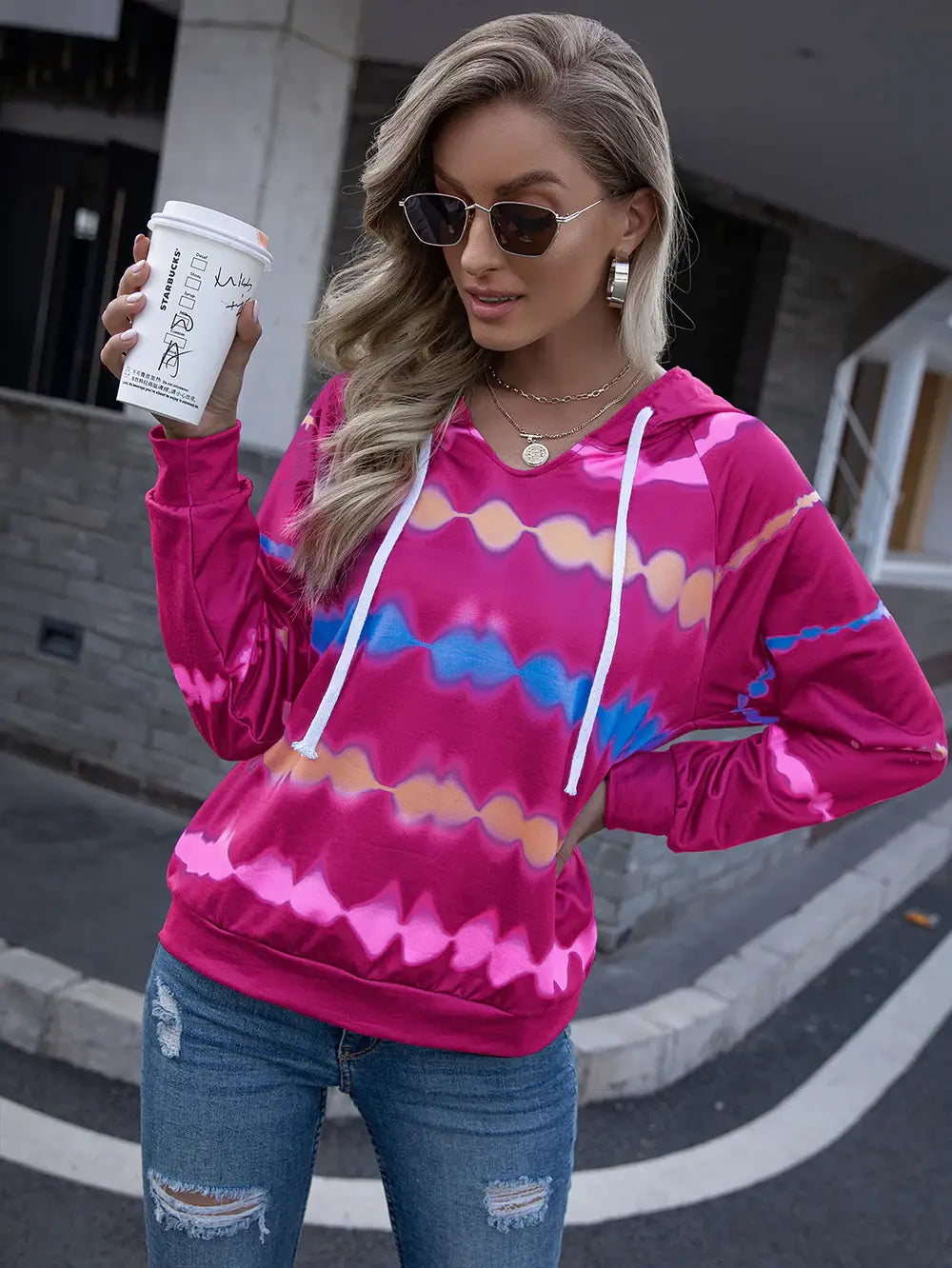 Tie Dye Raglan Sleeve Hoodie - Trendsi - Flyclothing LLC