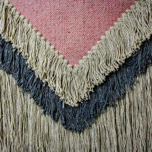 Handwoven Boho Wall Hanging, Pink with Cream Fringe - Asha Handicrafts