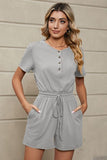 Drawstring Half Button Short Sleeve Romper - Trendsi