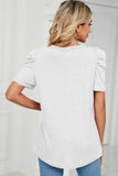 Heathered V-Neck Puff Sleeve T-Shirt - Trendsi - Flyclothing LLC