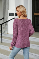 Ribbed Square Neck Long Sleeve T-Shirt - Trendsi