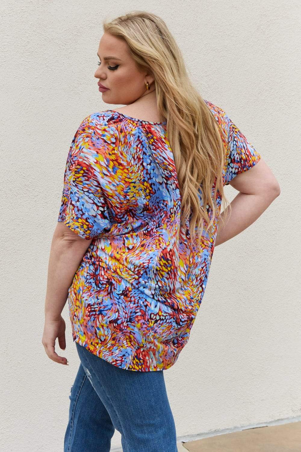 Be Stage Full Size Printed Dolman Flowy Top - Trendsi - Flyclothing LLC