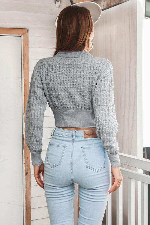 Round Neck Long Sleeve Cropped Sweater - Trendsi - Flyclothing LLC