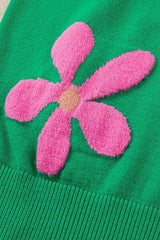 Flower Mock Neck Short Sleeve Sweater - Trendsi - Flyclothing LLC