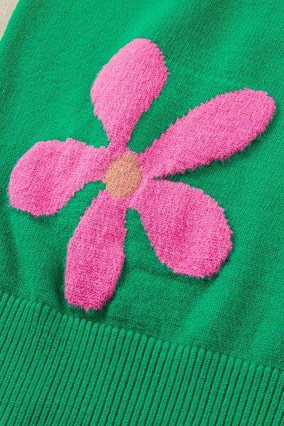 Flower Mock Neck Short Sleeve Sweater - Trendsi - Flyclothing LLC