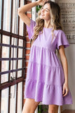 Heimish Full Size Swiss Dot Short Sleeve Tiered Dress - Trendsi