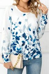 Floral Button Front Round Neck Cardigan - Trendsi - Flyclothing LLC