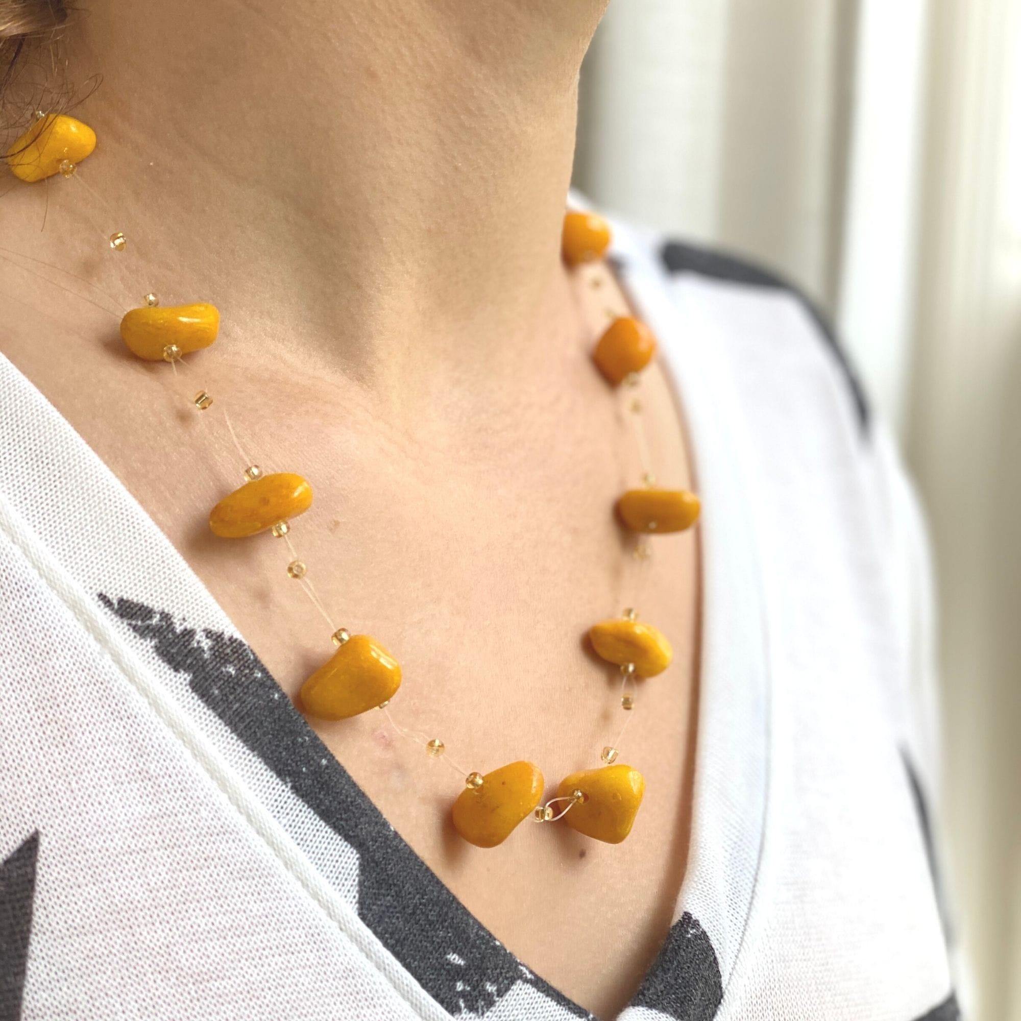 Floating Stone & Maasai Bead Necklace, Pumpkin Spice - Jedando