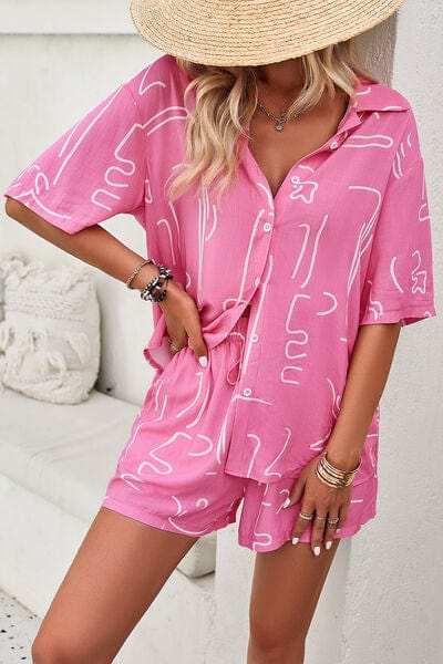 Printed Button Up Shirt and Shorts Set - Trendsi - Flyclothing LLC