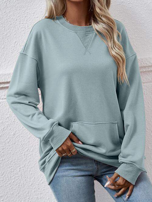 Round Neck Long Sleeve Sweatshirt - Trendsi - Flyclothing LLC