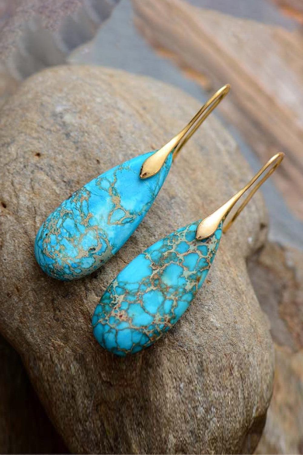 Handmade Teardrop Shape Natural Stone Dangle Earrings - Trendsi