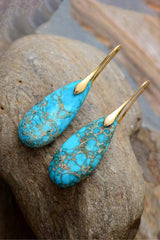 Handmade Teardrop Shape Natural Stone Dangle Earrings - Trendsi