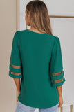 Sheer Striped Flare Sleeve V-Neck Blouse - Trendsi