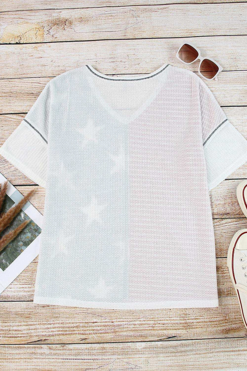 Star and Stripe V-Neck Top - Trendsi - Flyclothing LLC