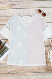 Star and Stripe V-Neck Top - Trendsi - Flyclothing LLC