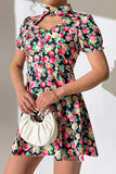 Floral Buttoned Cutout Puff Sleeve Dress - Trendsi