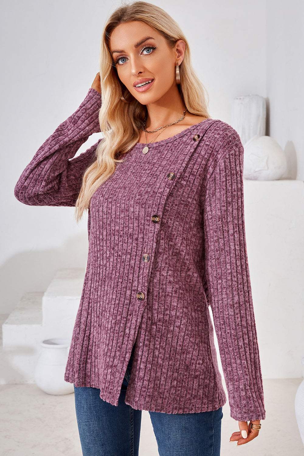 Round Neck Long Sleeve T-Shirt - Trendsi - Flyclothing LLC