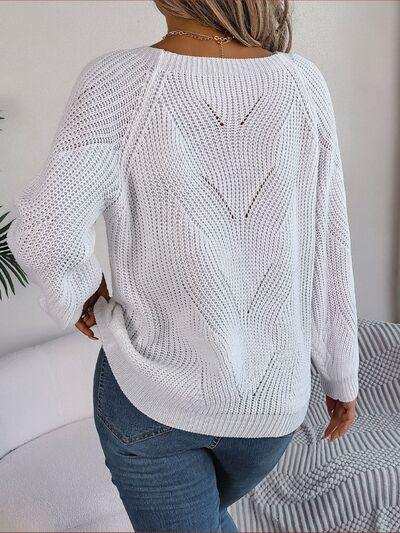 Openwork Buttoned Square Neck Sweater - Trendsi