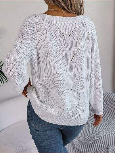 Openwork Buttoned Square Neck Sweater - Trendsi - Flyclothing LLC
