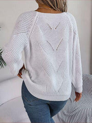 Openwork Buttoned Square Neck Sweater - Trendsi